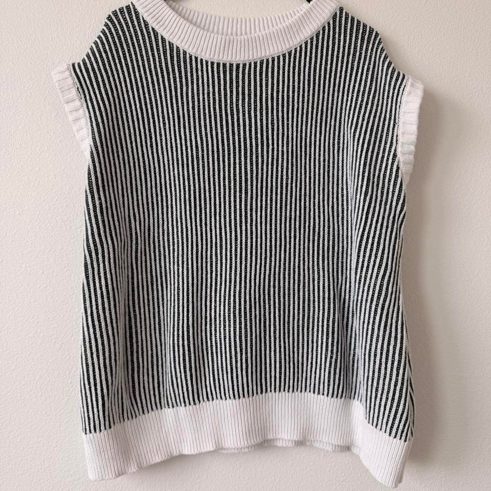 Green and white striped knit vest
